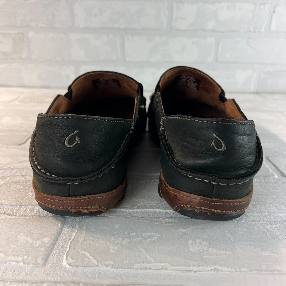 Olukai Moloa Shoes Mens 11 Black Convertible Leather Slip On Casual Moc Loafers - Picture 3 of 14